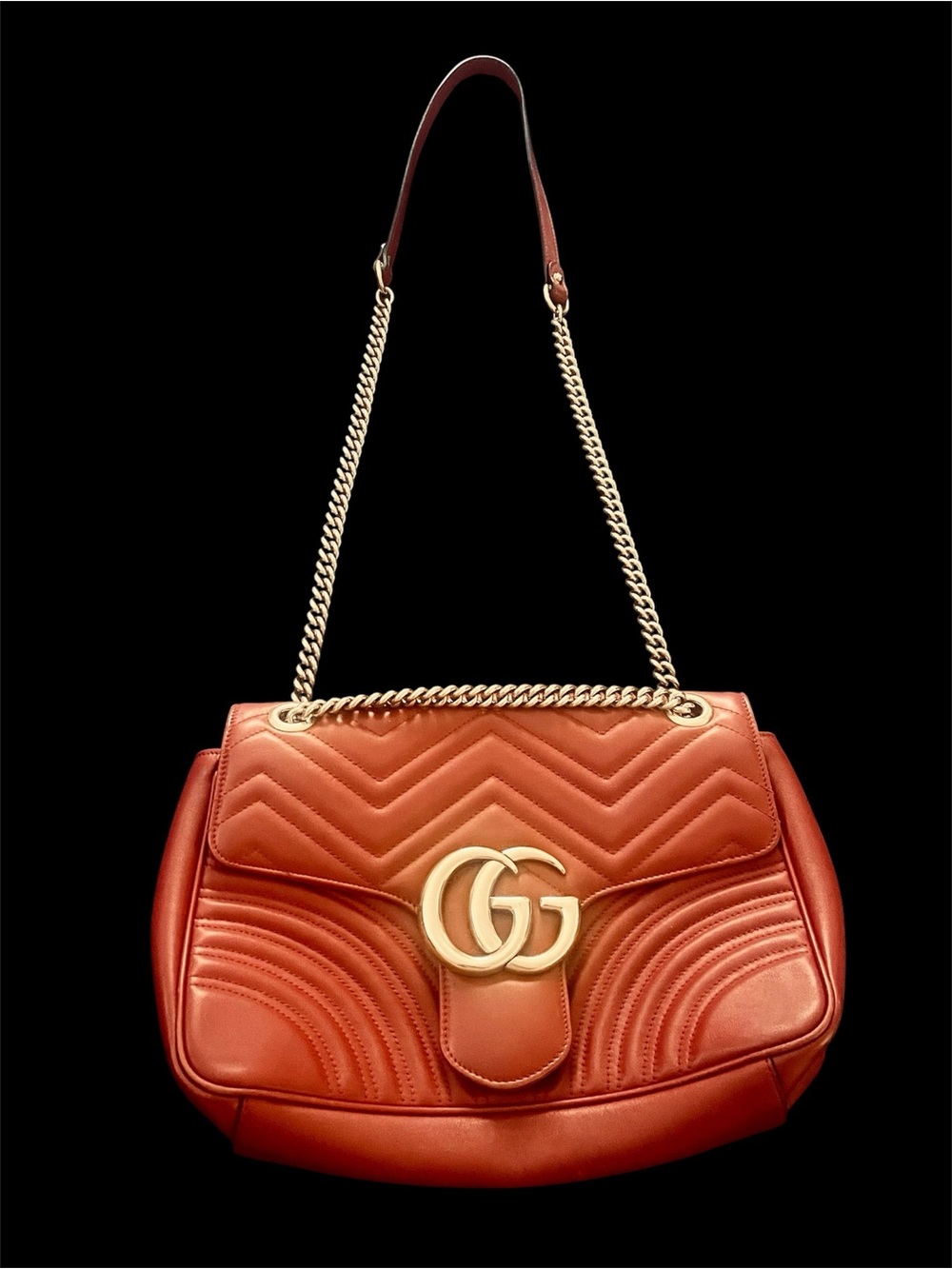 Gucci Quilted Leather Shoulder Bag in Rust Orange with Gold Hardware